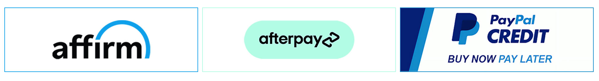 Affirm, Afterpay and PayPal Pay Later logos